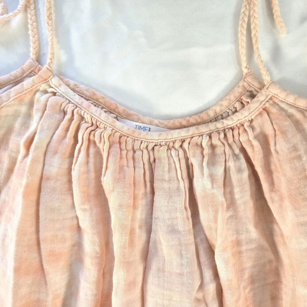 Time and Tru Peach Tie Dye Maxi Dress Women’s L Sleeveless Cotton Ruffle Pockets - Picture 5 of 11